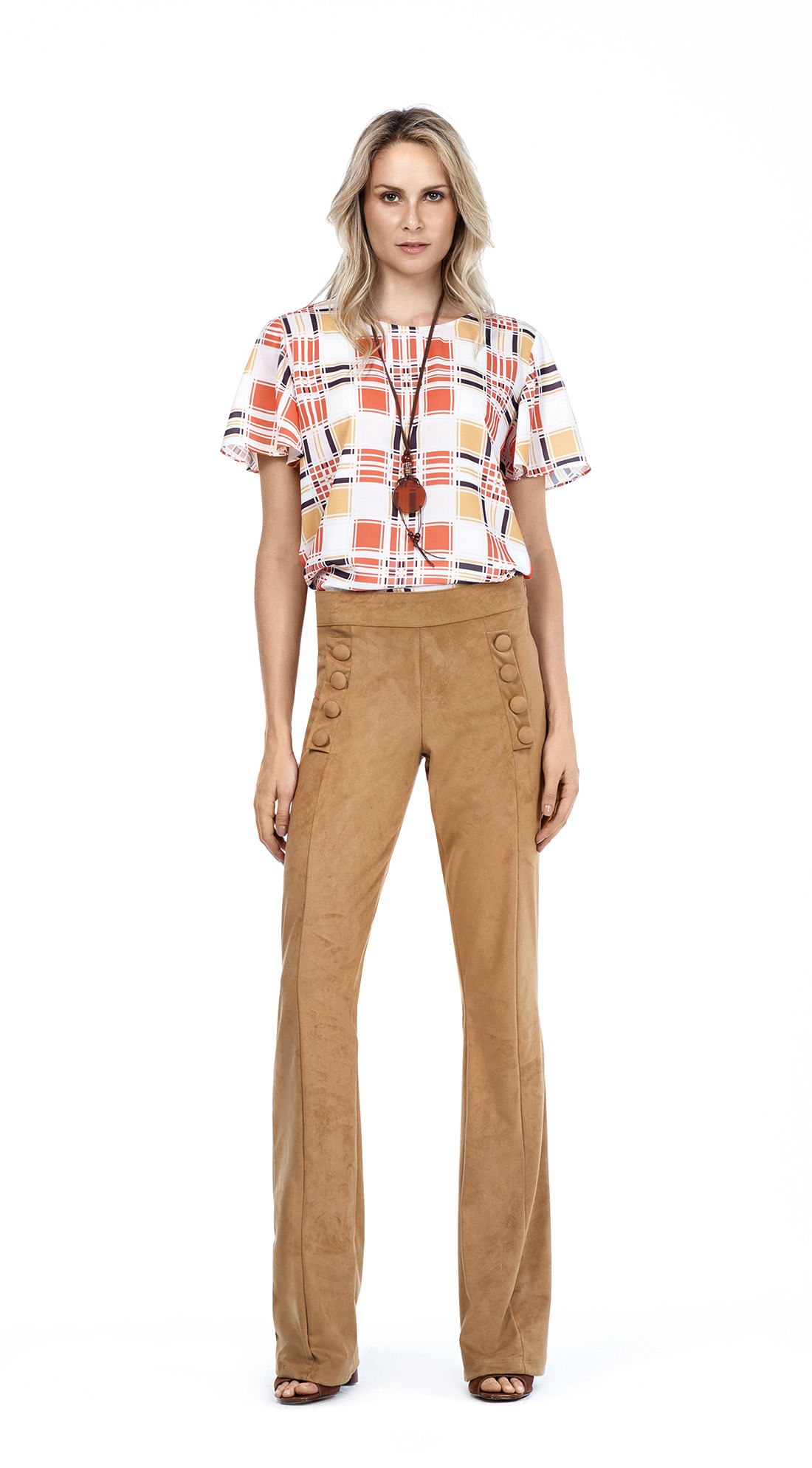 calça flare camurça