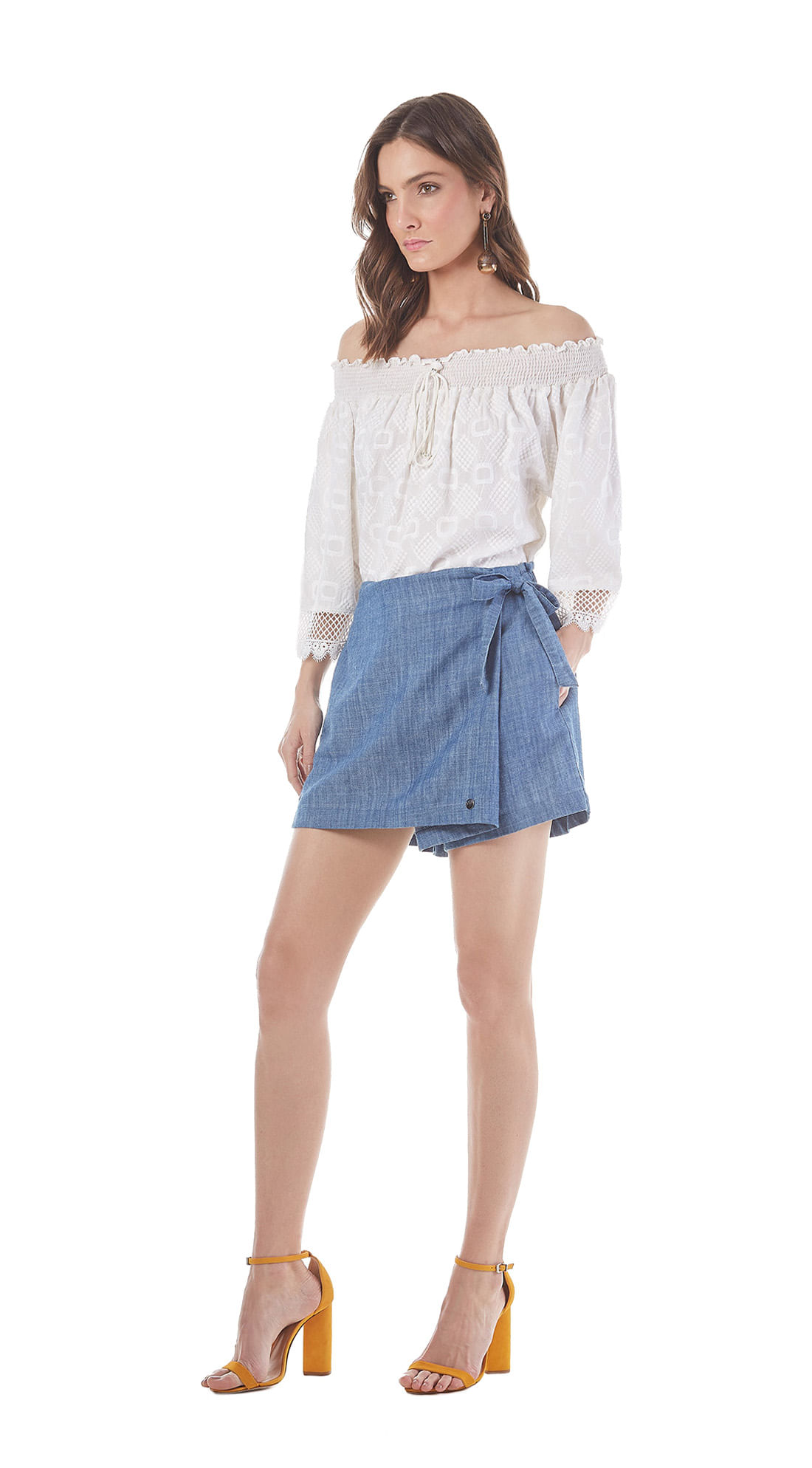 saia jeans com faixa lateral