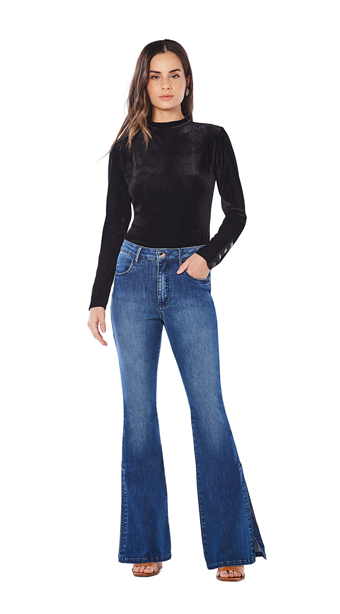 calça flare jeans cos alto